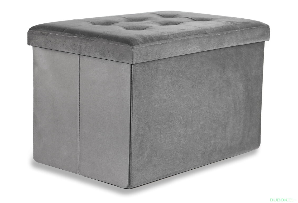 Skládací puf XL s knoflíky - 60x38x38 cm šedý samet