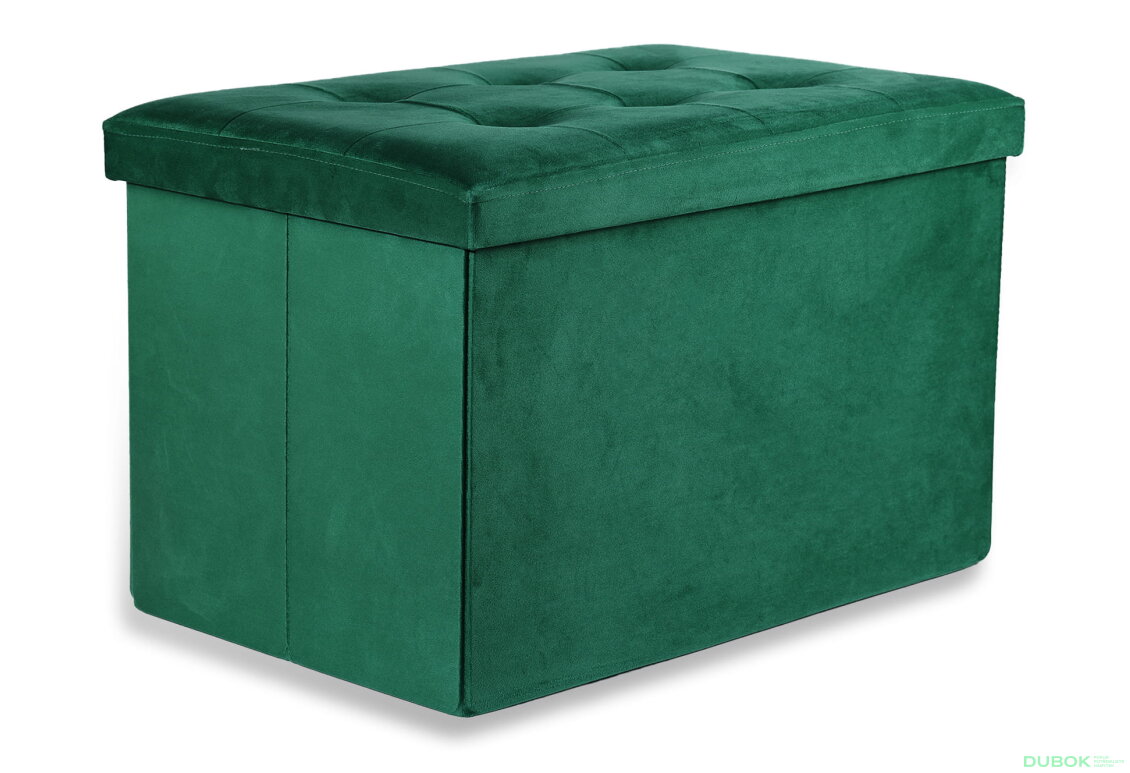 Puf skládací XL s knoflíky - 60x38x38 cm sametová zelená
