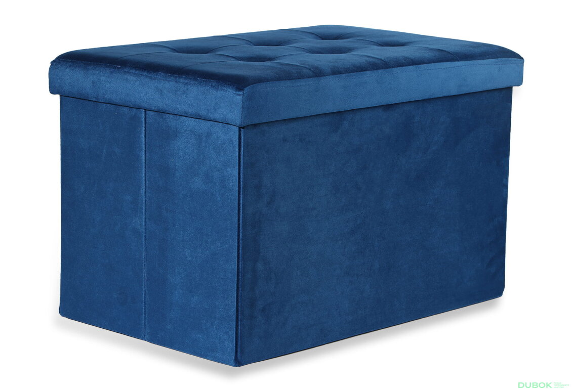 Skládací puf XL s knoflíky - 60x38x38 cm samet modrý