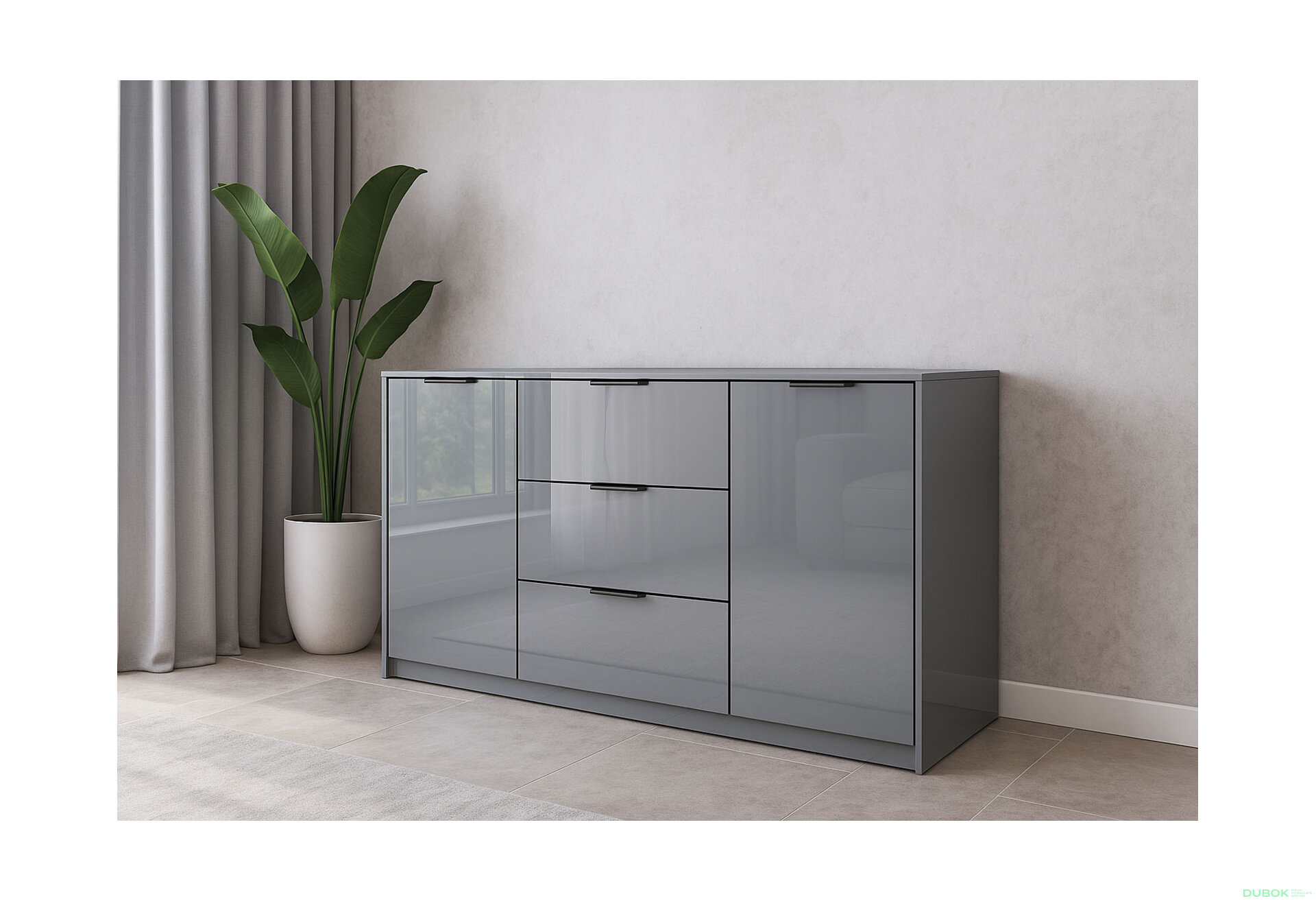 Obrázek 2 - Komoda Roma Color 2 dveře 3 šířky 1,6 m lesklá šedá láva