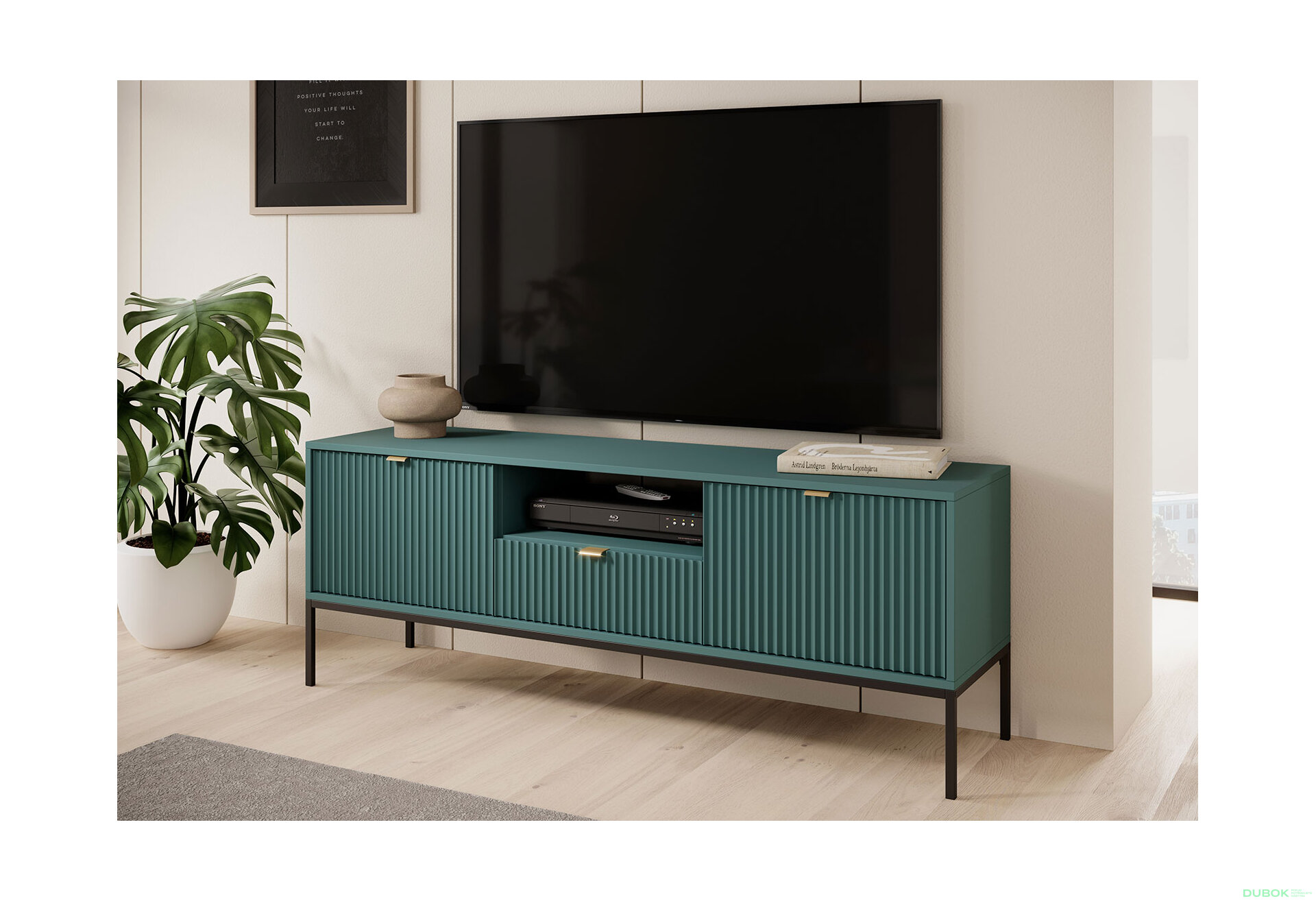 Obrázek 4 - TV stolek RTV154 zelený Nova Černé nohy / zlatý úchytky