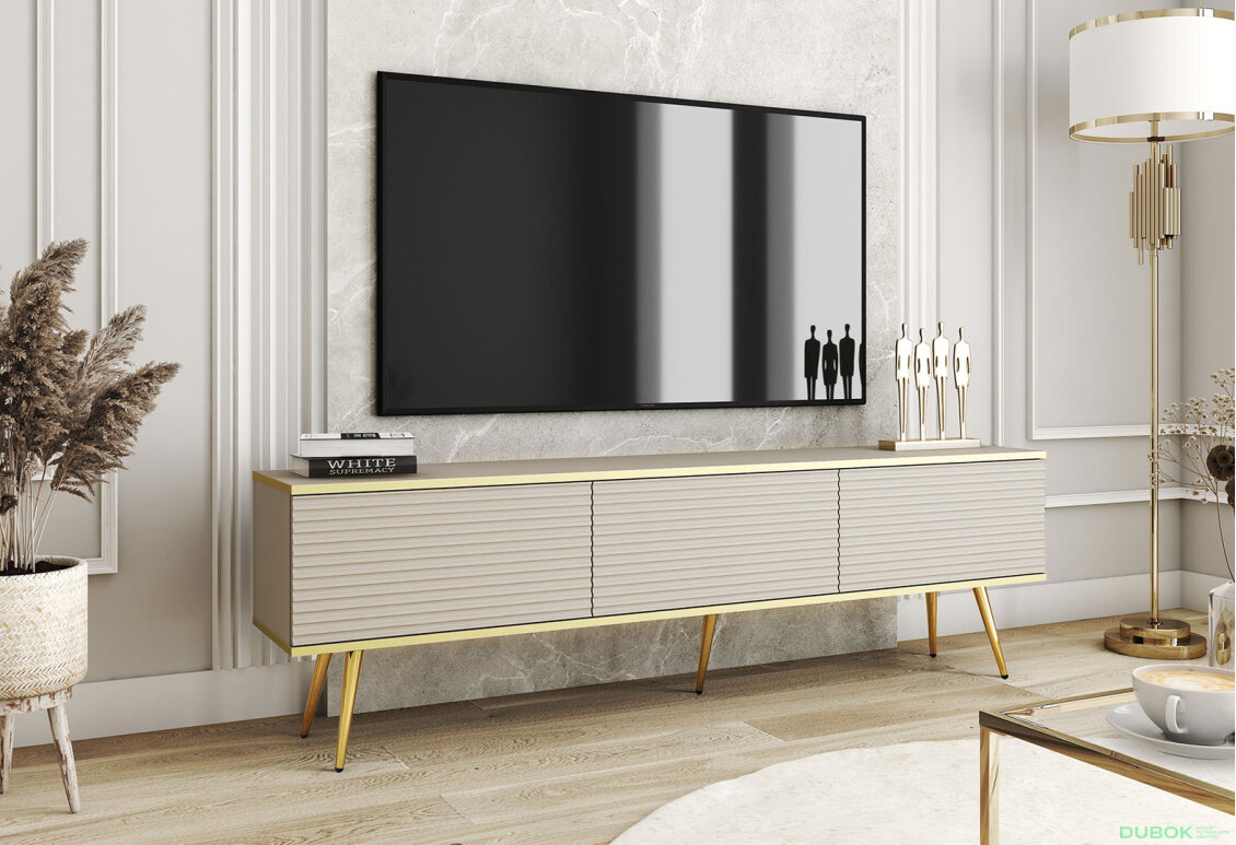 Obrázek 2 - TV stolek RTV 175 MDF béžový, zlaté nohy Oro