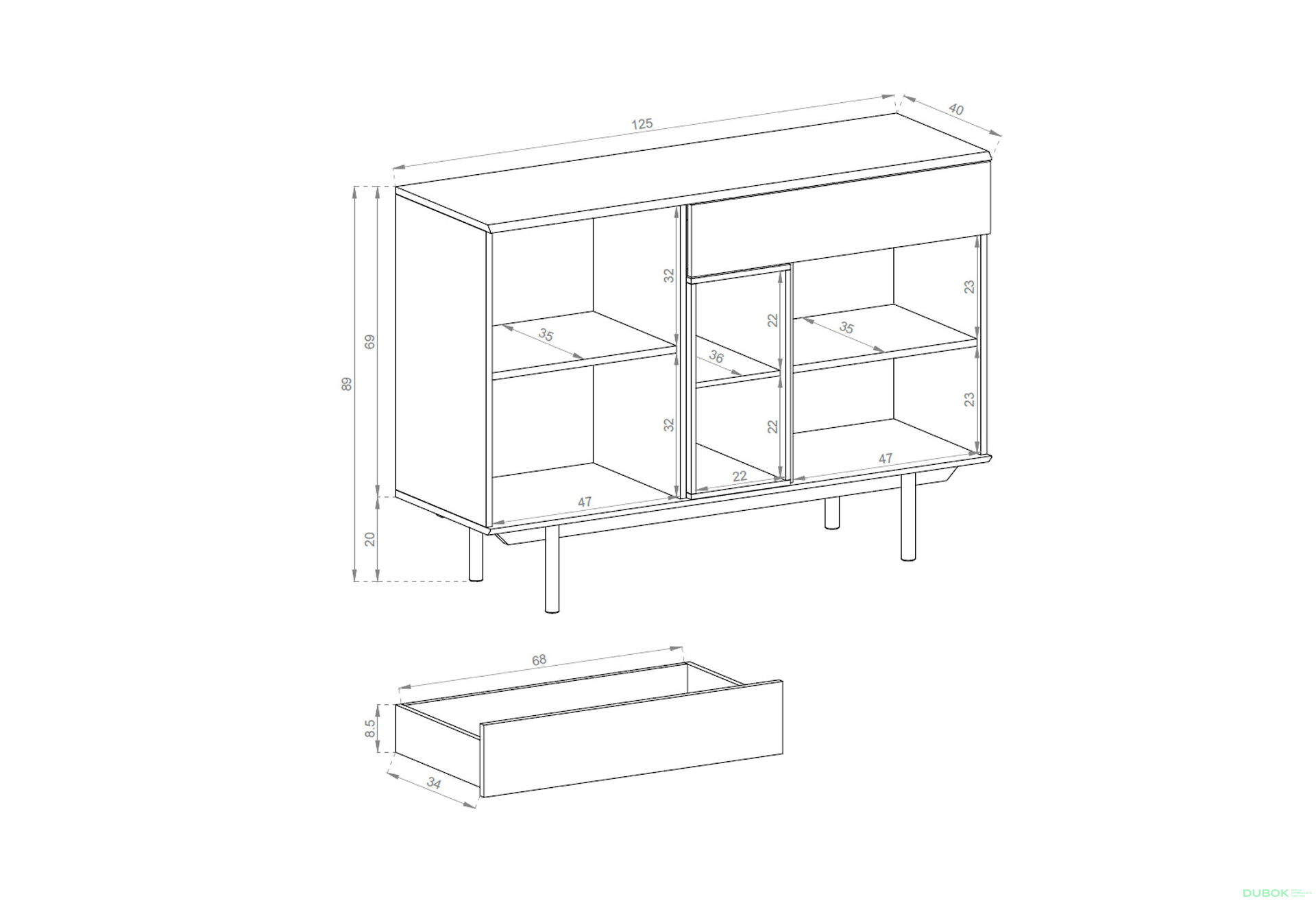 Obrázek 2 - Komoda IK125 šedá / jackson hickory Inox