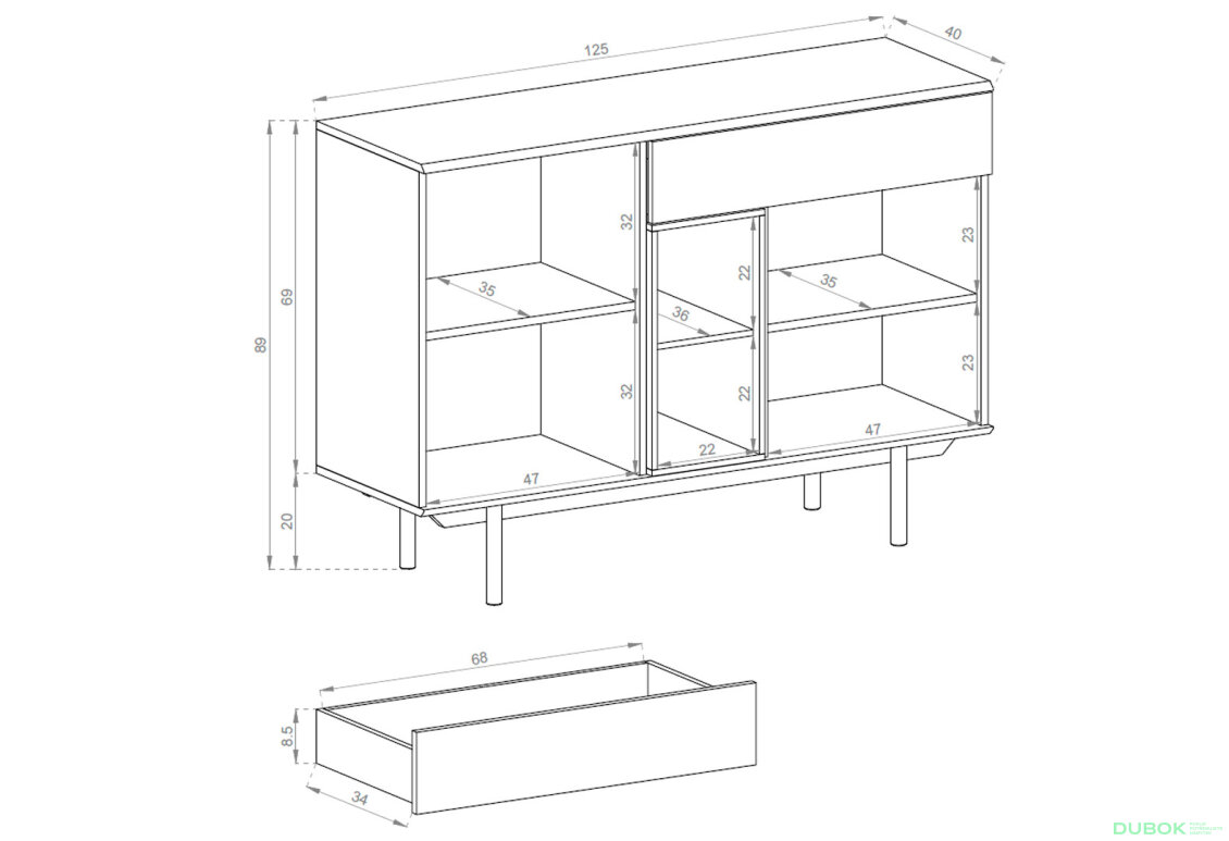 Obrázek 2 - Komoda IK125 šedá / jackson hickory Inox
