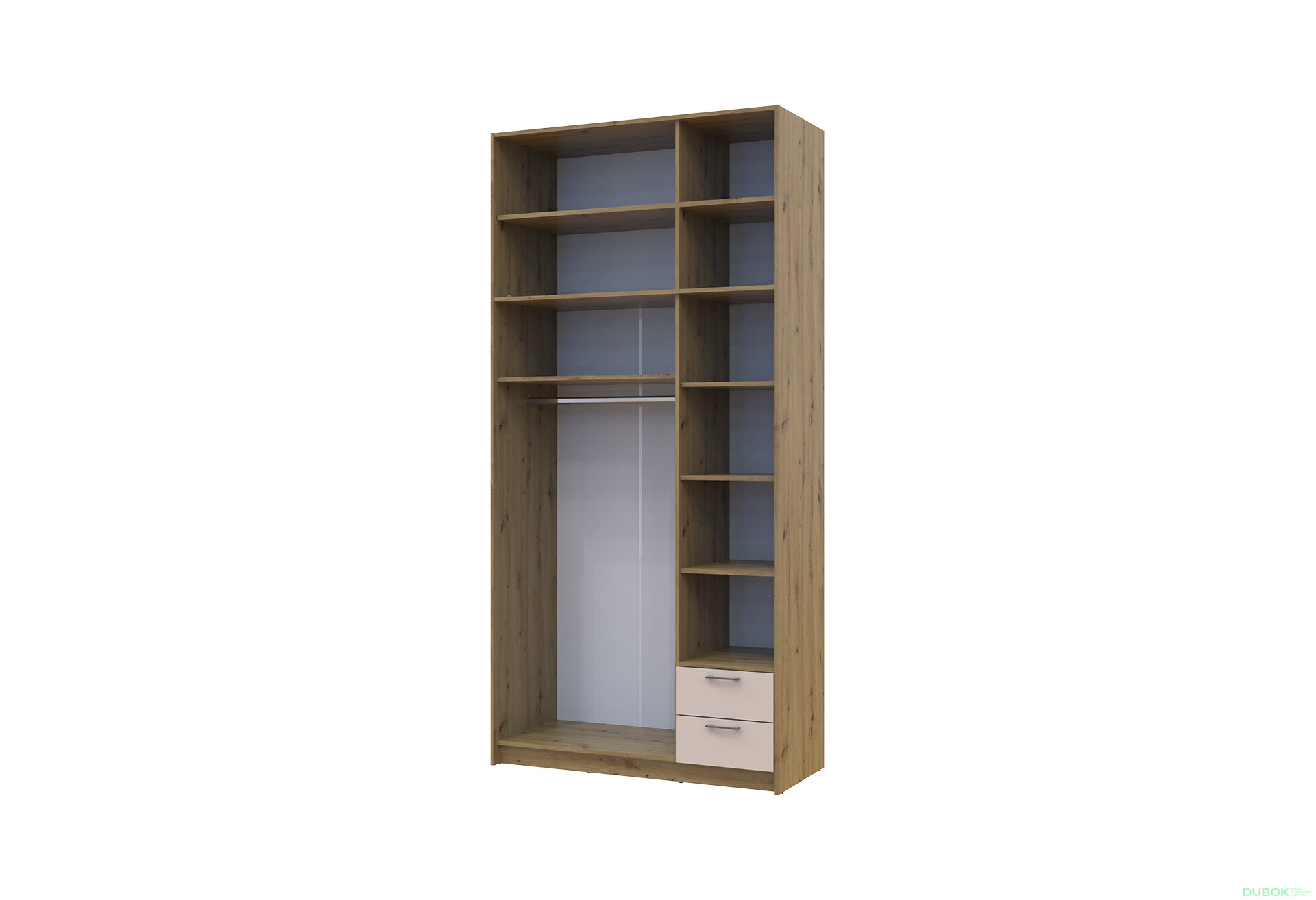 Obrázek 6 - Skříň Rondi s vysokým mezaninem, dub Artisan/kašmír, 3 ks, dřevotříska, 121x52x260