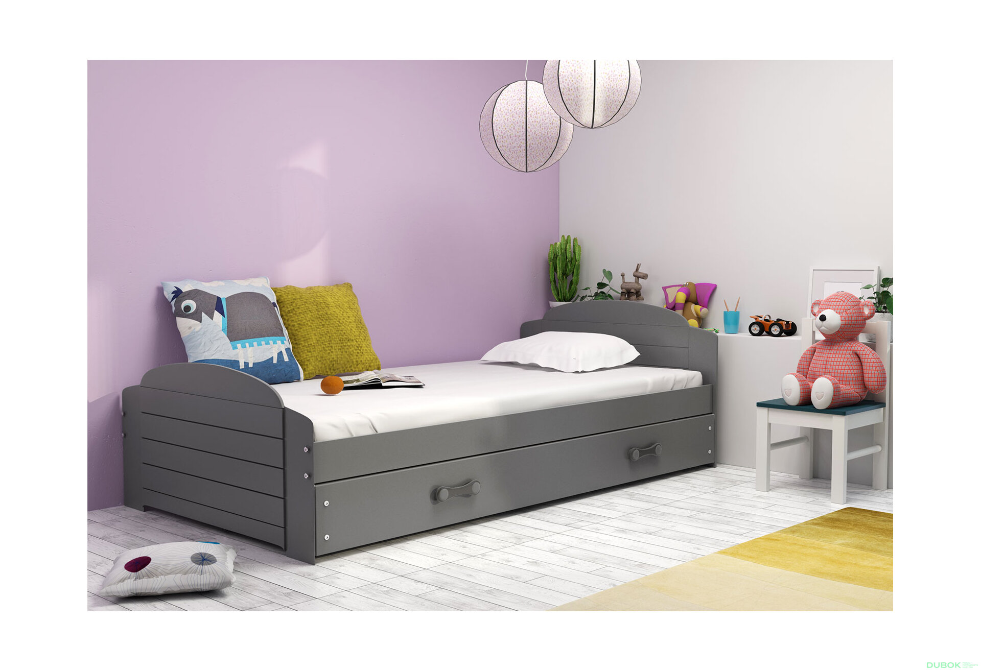Obrázek 4 - Postel Lili grafit, zásuvka grafit 90x200 cm s roštem, matrací