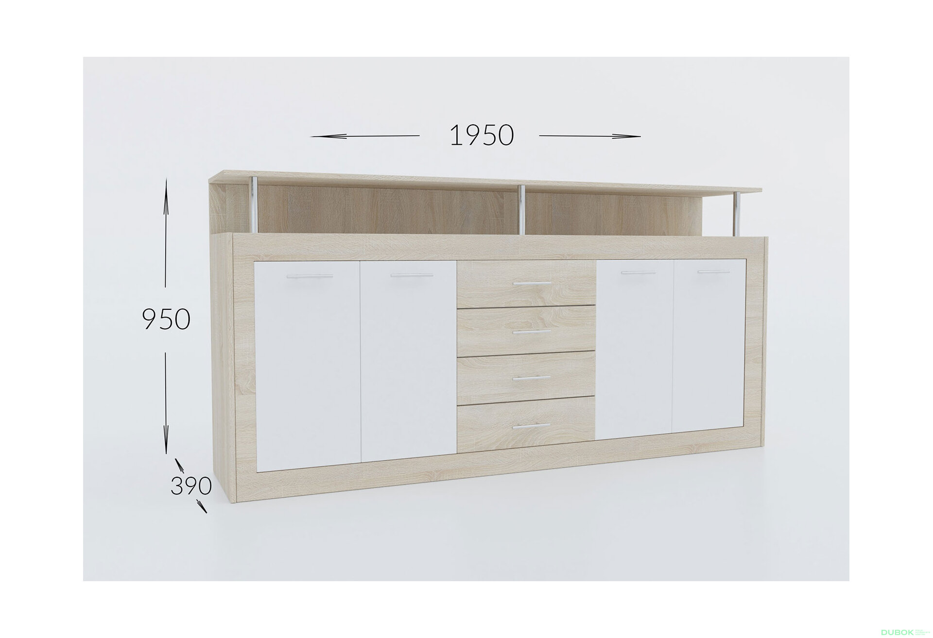 Obrázek 3 - Komoda s dvířky a 4 zásuvkami Praha 195 cm Dub sonoma / Nymphaea alba