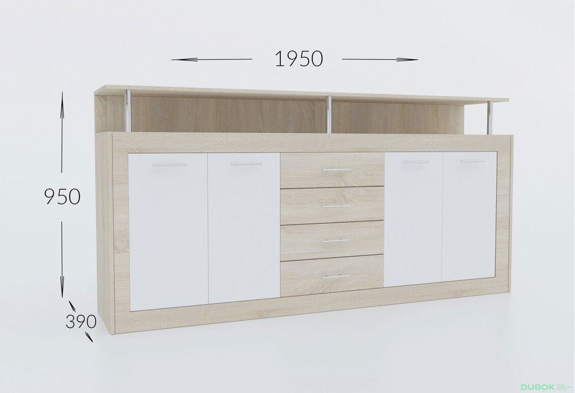 Obrázek 3 - Komoda s dvířky a 4 zásuvkami Praha 195 cm Dub sonoma / Nymphaea alba