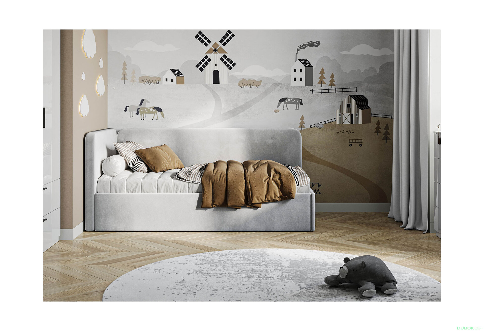 Obrázek 2 - Postel s roštem, úložným prostorem Happy 90x200 cm Světle šedá