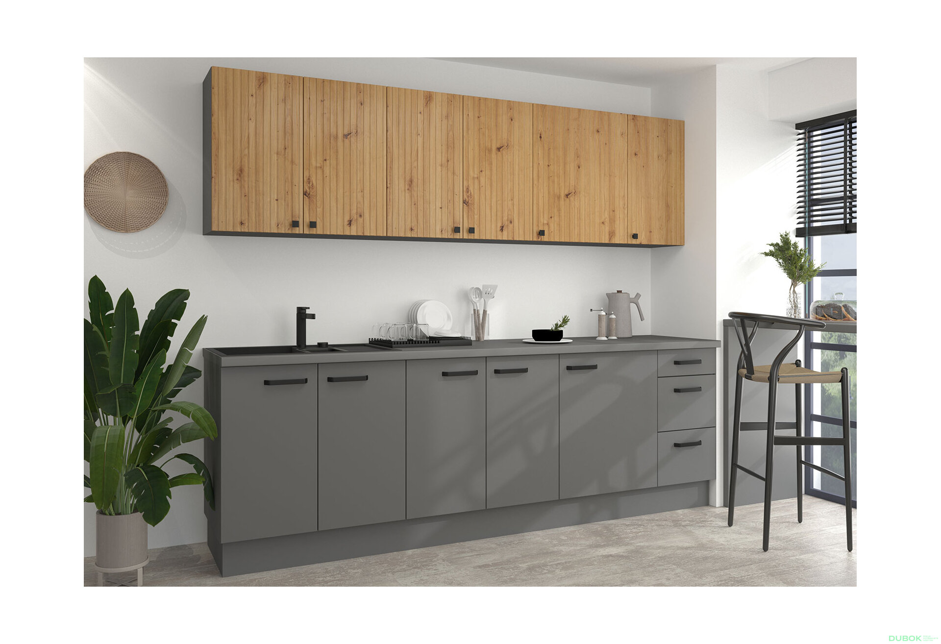 Obrázek 1 - Kuchyňská sestava 2.6 m (I) Ava antracit / dub artisan + Nessa antracit Storaz-Lempert