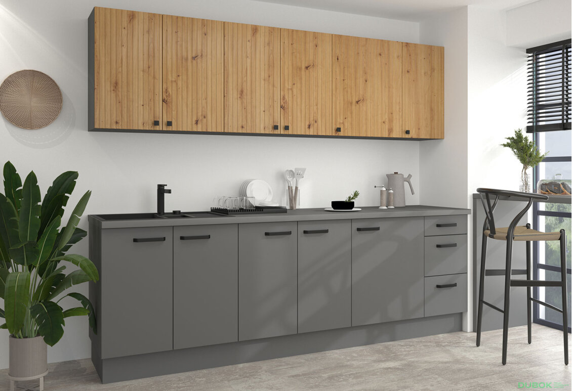 Kuchyňská sestava 2.6 m (I) Ava antracit / dub artisan + Nessa antracit Storaz-Lempert