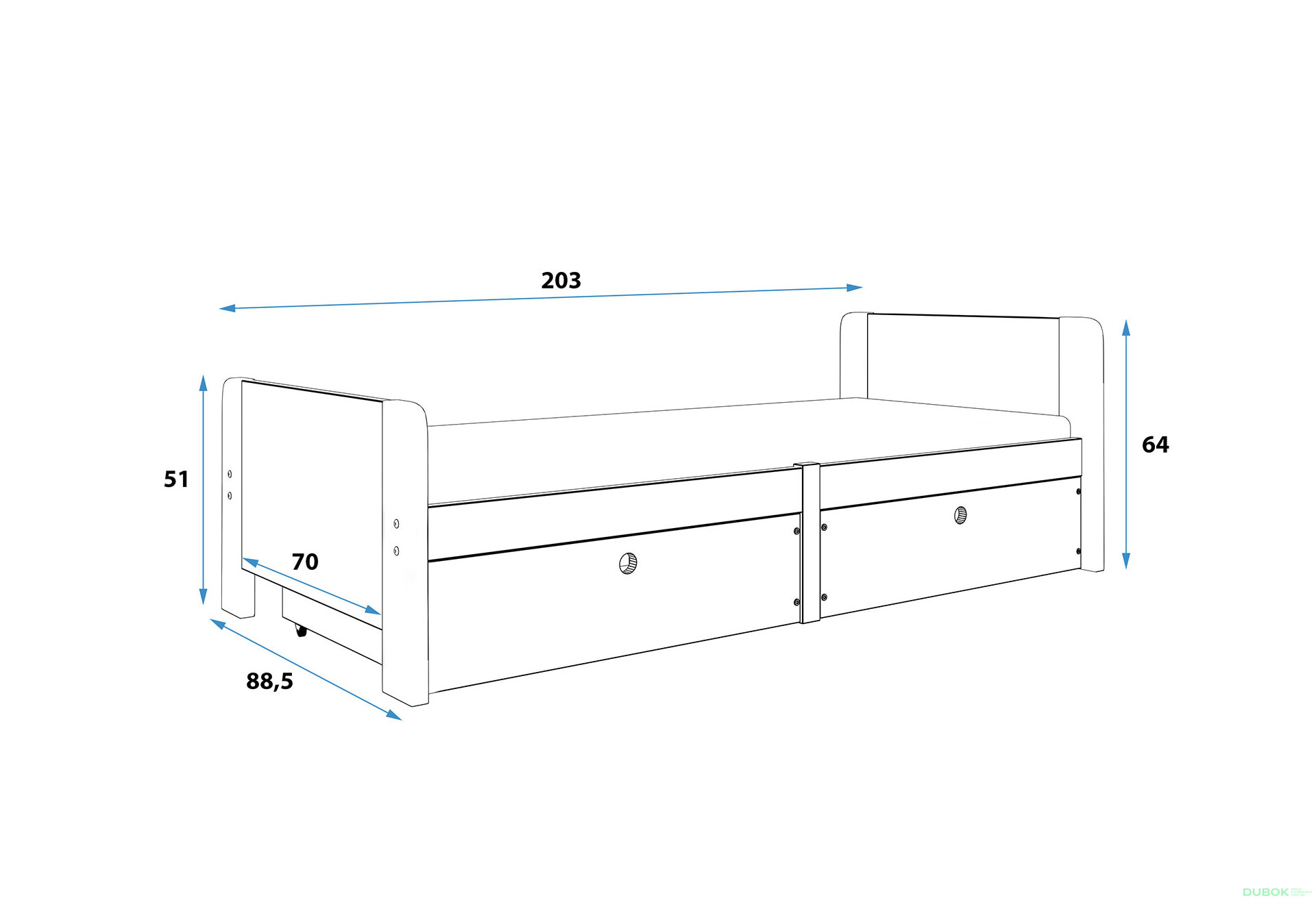 Obrázek 4 - Postel Arek grafit / bílý + zásuvka 80x200 cm s roštem, matrací