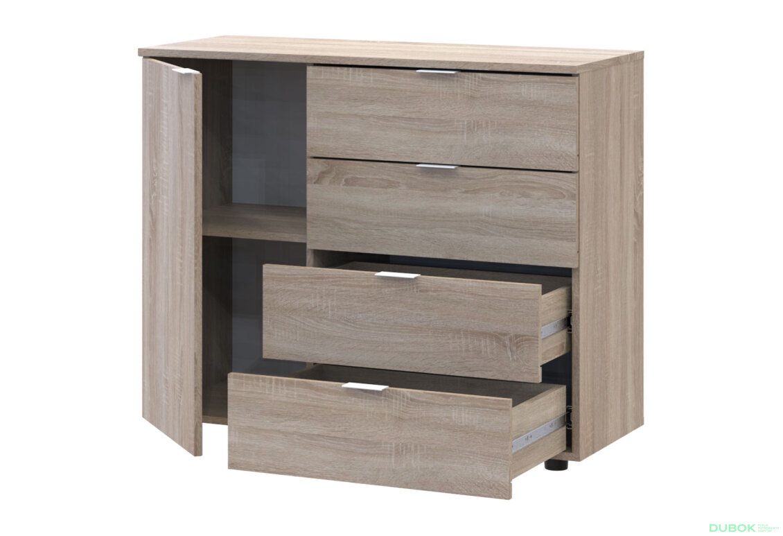 Obrázek 4 - Komoda s dvířky a 4 zásuvkami GC1 100 cm Gelar Dub sonoma
