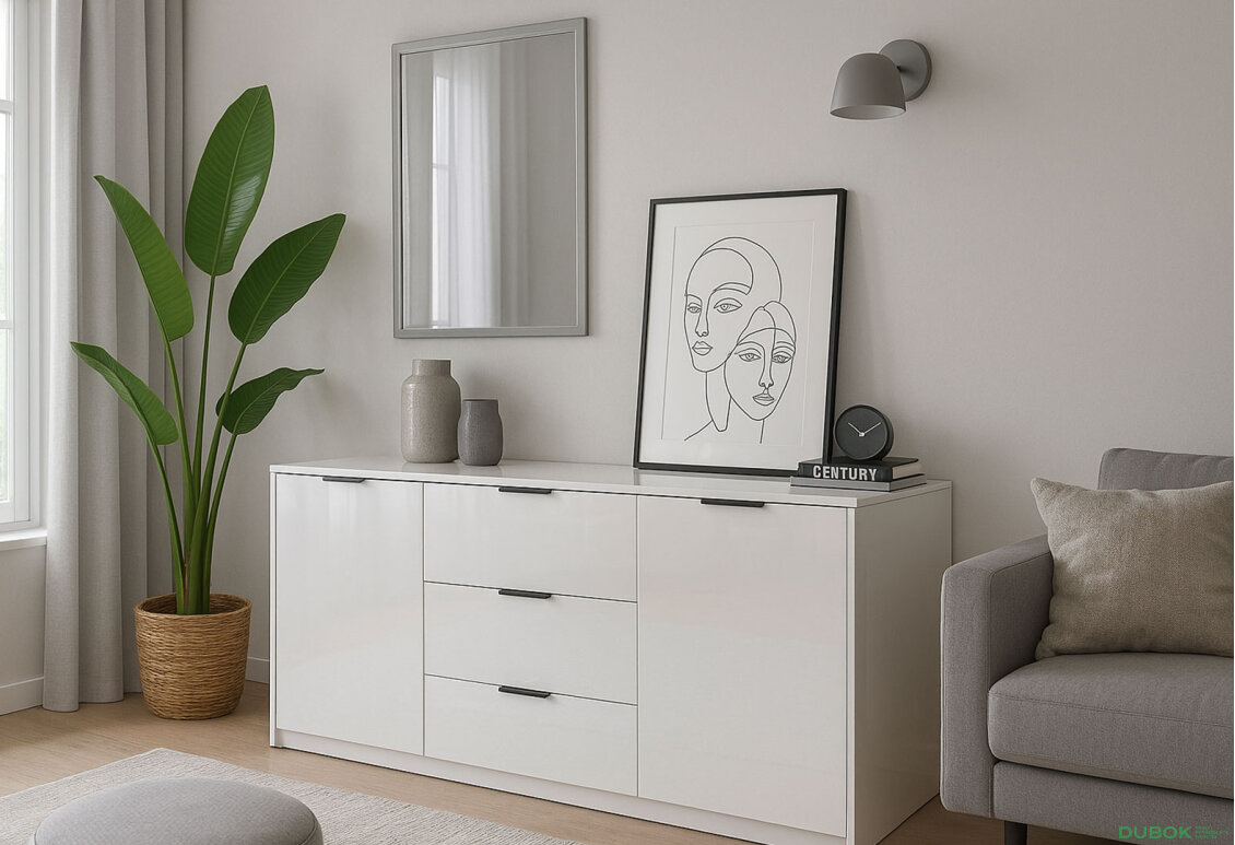 Obrázek 2 - Komoda Roma Color 2 dveře 3 šířky 1,6 m lesklá bílá