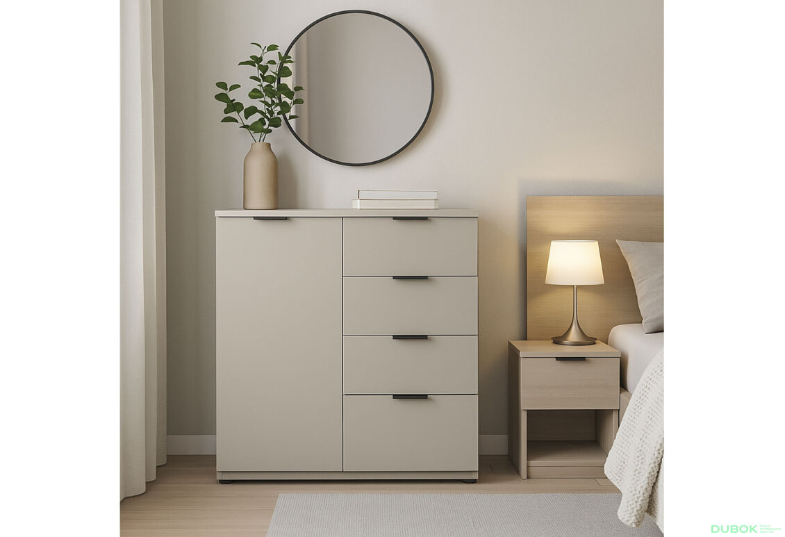 Obrázek 2 - Komoda s dvířky a 4 zásuvkami Ron 1 80 cm kašmír