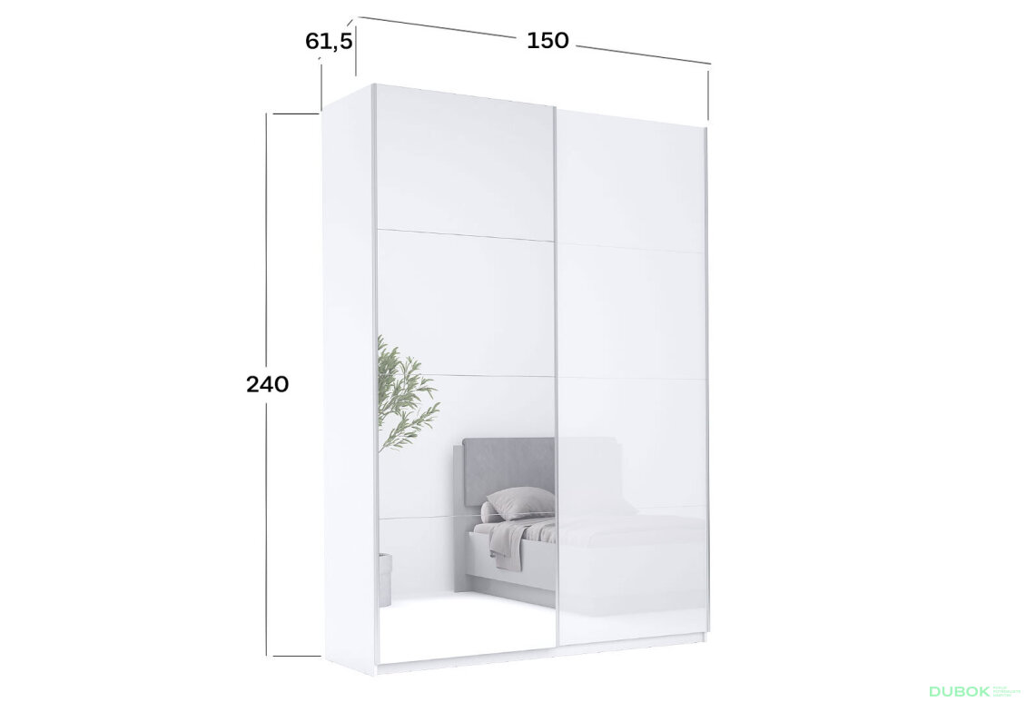Obrázek 3 - Skříň s posuvnými dveřmi 1,5x2,4m (Dveře Lesklé Bílé/Zrcadlo), série N Family