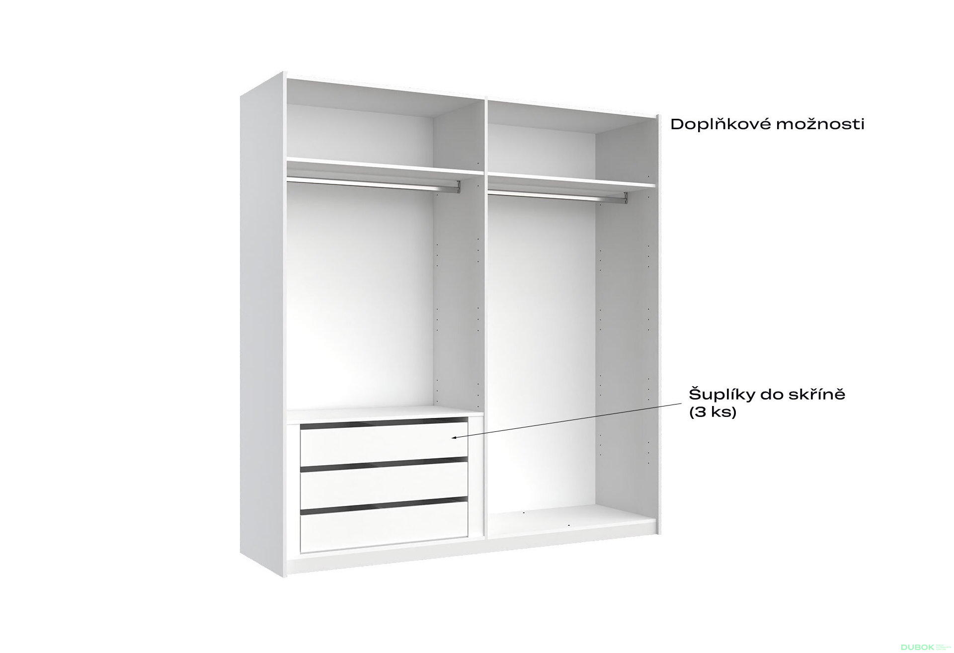 Obrázek 7 - Skříň s posuvnými dveřmi 2,0x2,1m (Dveře Lesklé Bílé), série N Family