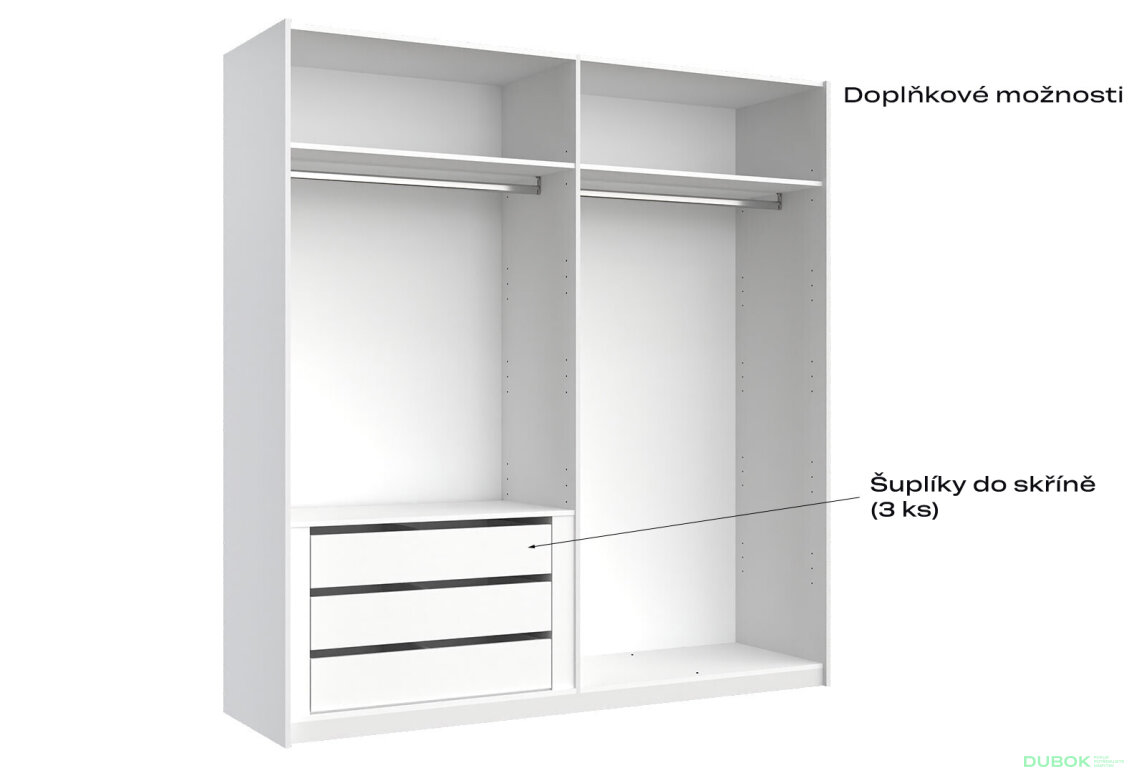 Obrázek 7 - Skříň s posuvnými dveřmi 2,0x2,1m (Dveře Lesklé Bílé), série N Family
