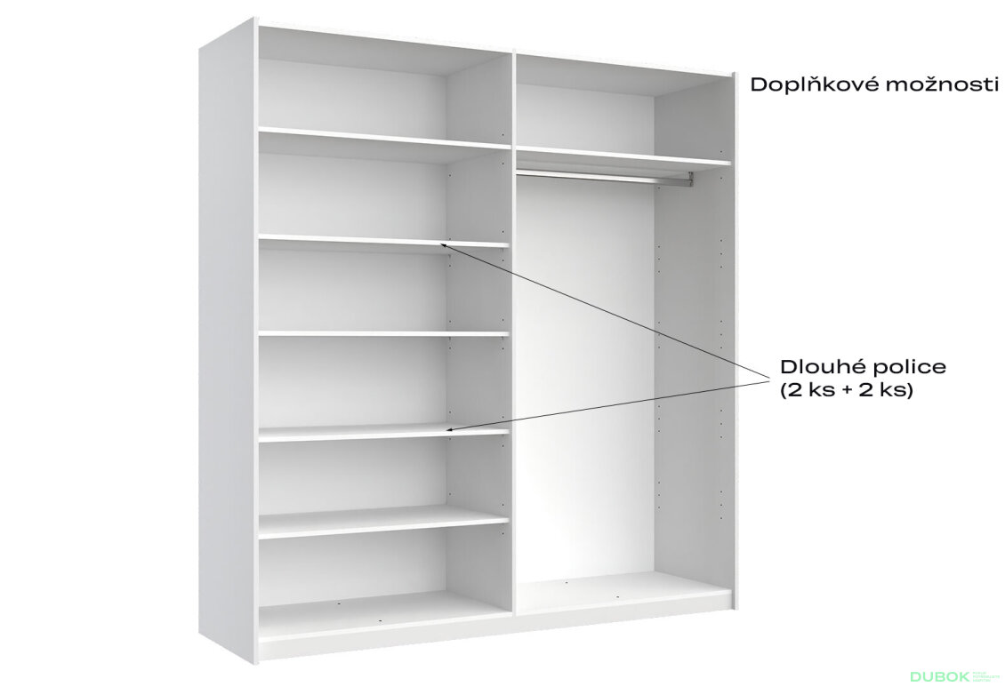 Obrázek 8 - Skříň s posuvnými dveřmi 2,0x2,1m (Dveře Lesklé Bílé), série N Family
