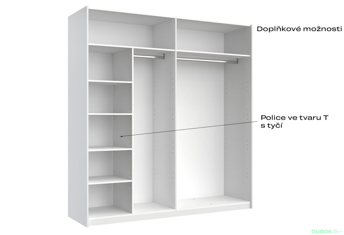Obrázek 6 - Skříň s posuvnými dveřmi 2,0x2,1m (Dveře Lesklé Bílé), série N Family