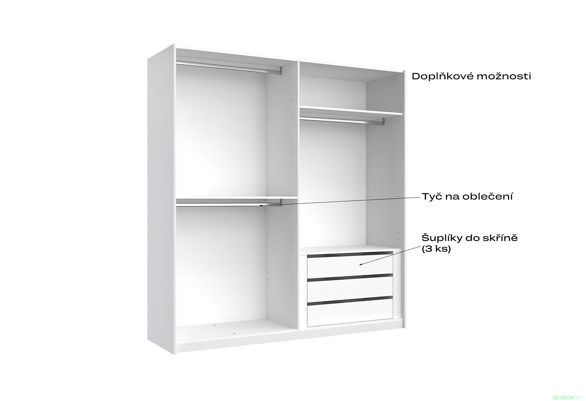 Obrázek 4 - Skříň s posuvnými dveřmi 2.0x2.1m (Dveře Lesklá Bílá/Zrcadlo), série N Family