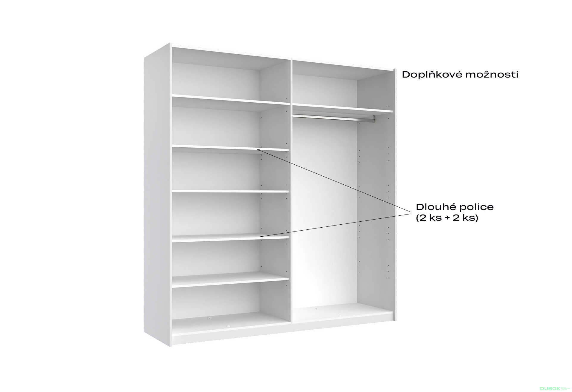 Obrázek 5 - Skříň s posuvnými dveřmi 2.0x2.1m (Dveře Lesklá Bílá/Zrcadlo), série N Family