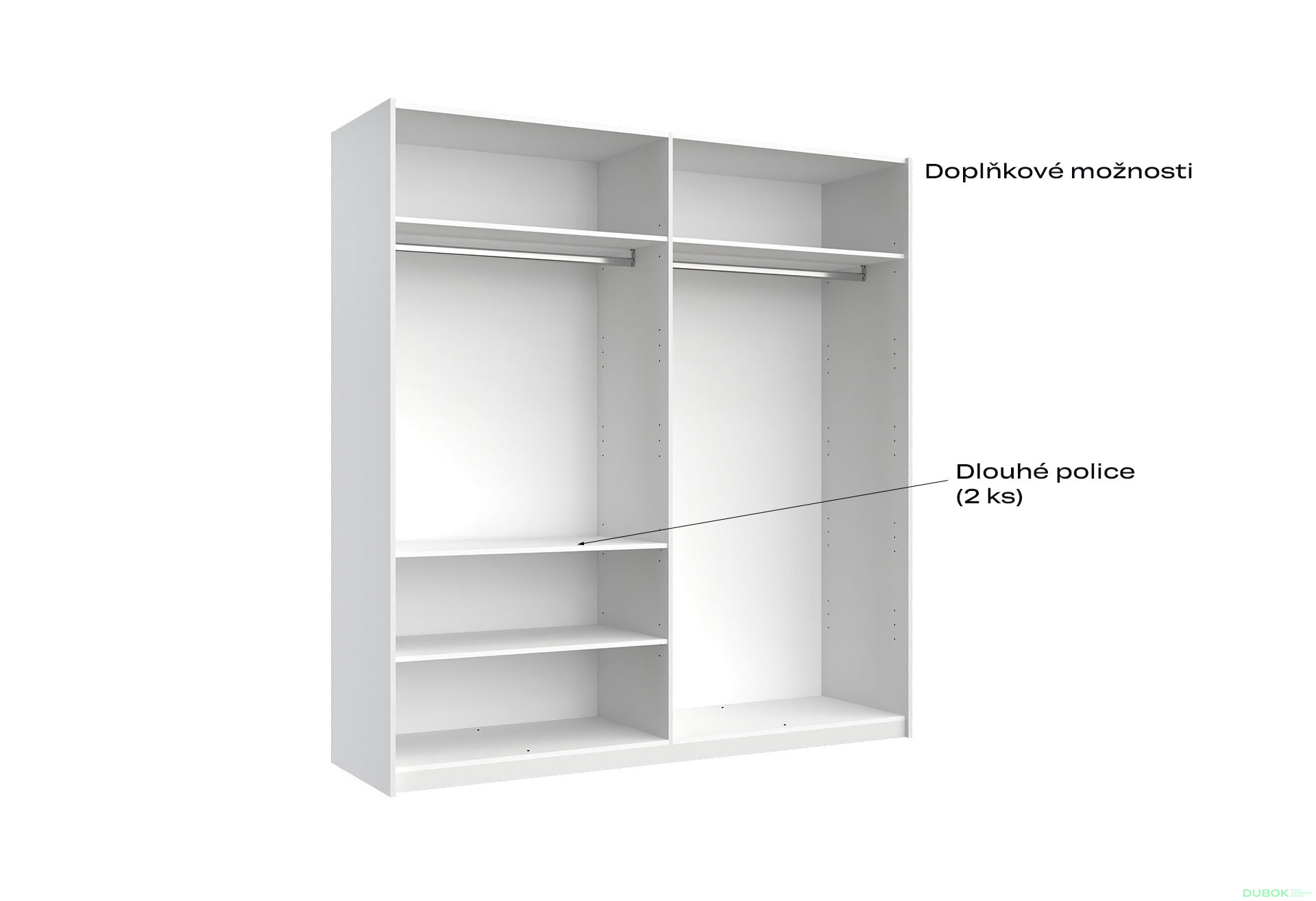 Obrázek 8 - Skříň s posuvnými dveřmi 2.0x2.1m (Dveře Lesklá Bílá/Zrcadlo), série N Family