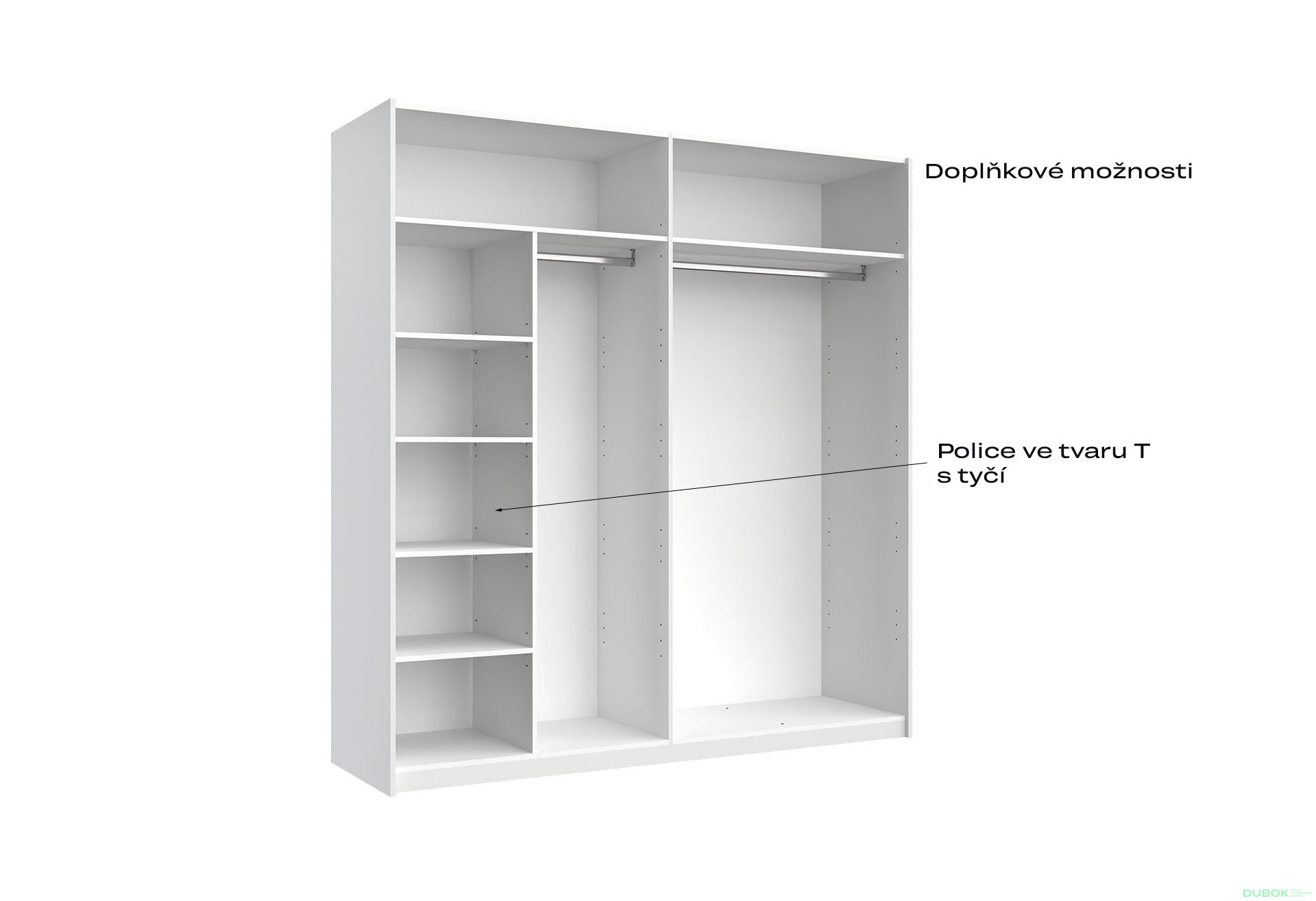 Obrázek 9 - Skříň s posuvnými dveřmi 2.0x2.1m (Dveře Lesklá Bílá/Zrcadlo), série N Family