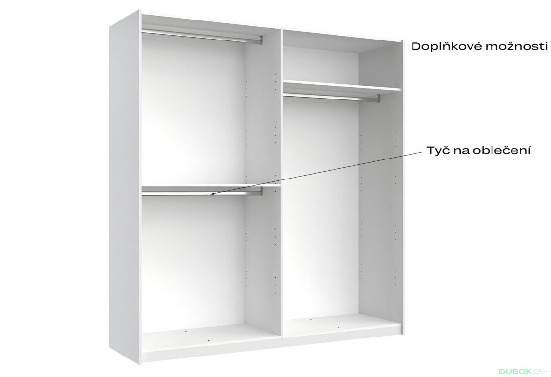 Obrázek 10 - Skříň s posuvnými dveřmi 2.0x2.1m (Dveře Lesklá Bílá/Zrcadlo), série N Family