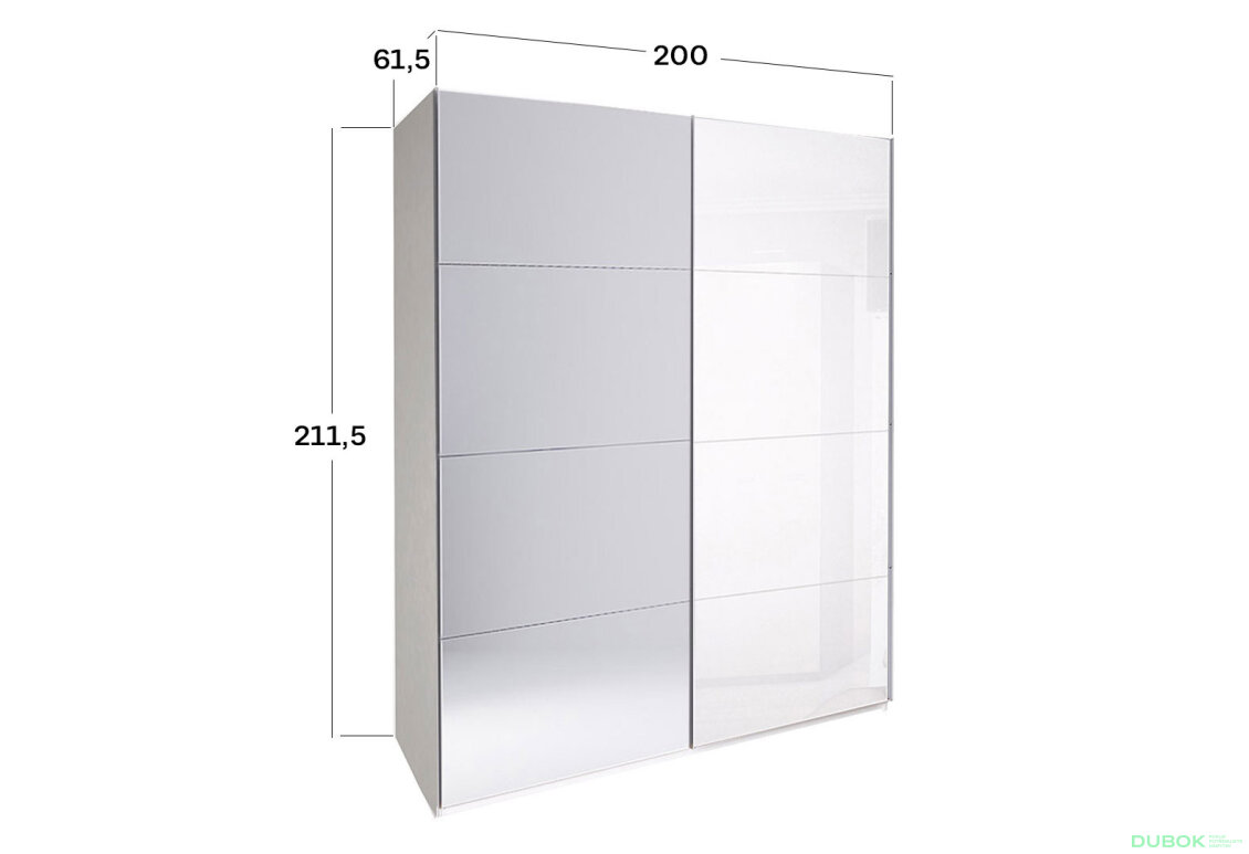 Obrázek 3 - Skříň s posuvnými dveřmi 2.0x2.1m (Dveře Lesklá Bílá/Zrcadlo), série N Family
