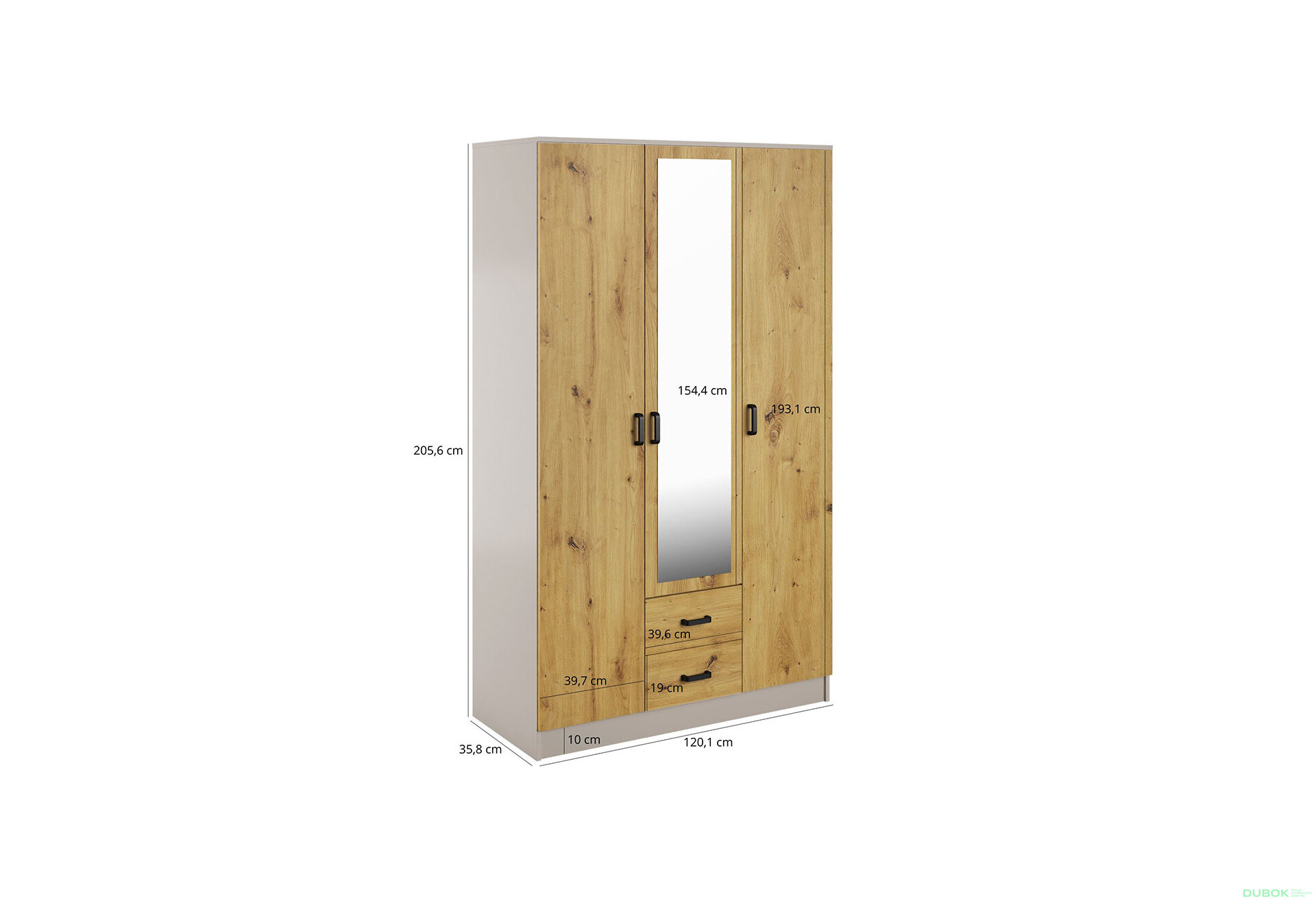 Obrázek 2 - Skříň se zrcadlem 3d2s kašmír / dub artisan Kami