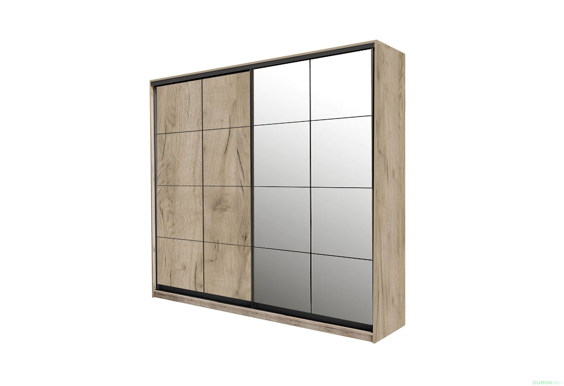 Obrázek 1 - Skříň 2D W Loft 1800x600x2400, 1 DTD + 1 zrcadlo Lines BL, Dub kraft šedý