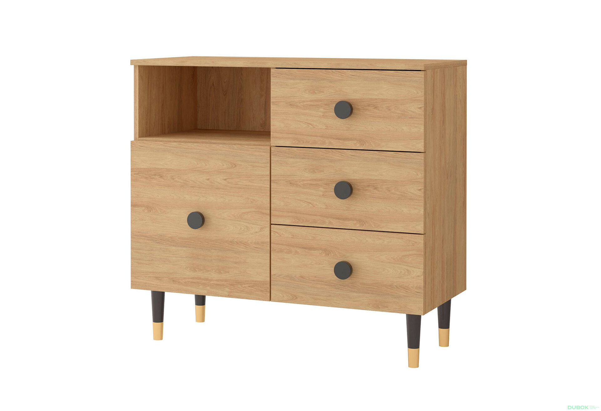 Obrázek 1 - Komoda 1D3S Lux hickory přírodní + černá Idczak meble