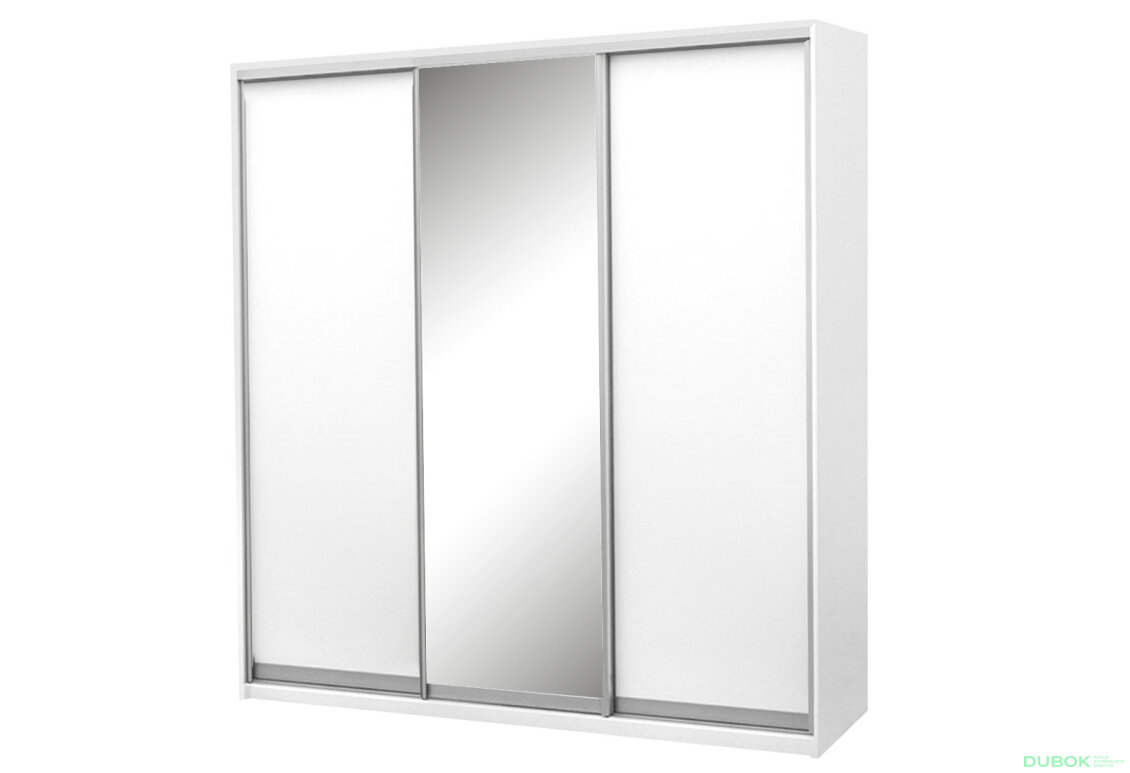 Skříň 3D 1800x2400x600, 2 DTD + 1 zrcadlo, bílá