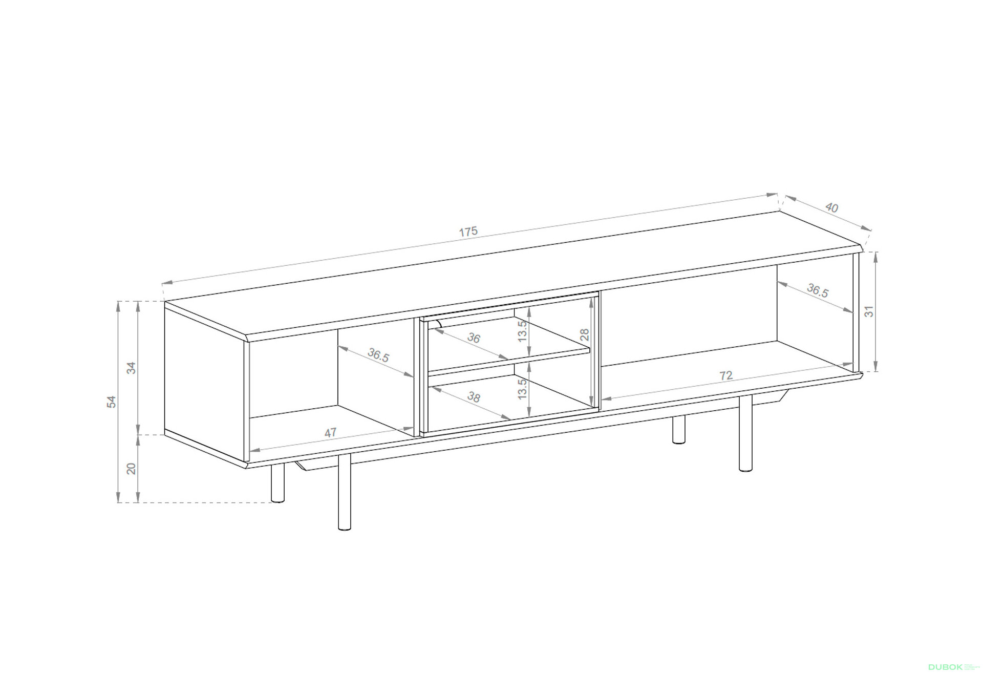 Obrázek 2 - TV stolek IRTV175 šedá / jackson hickory Inox