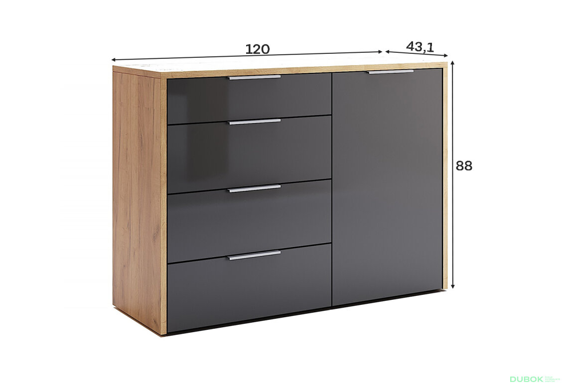 Obrázek 3 - Komoda 1dv 4šu Lava / dub kraft Luna