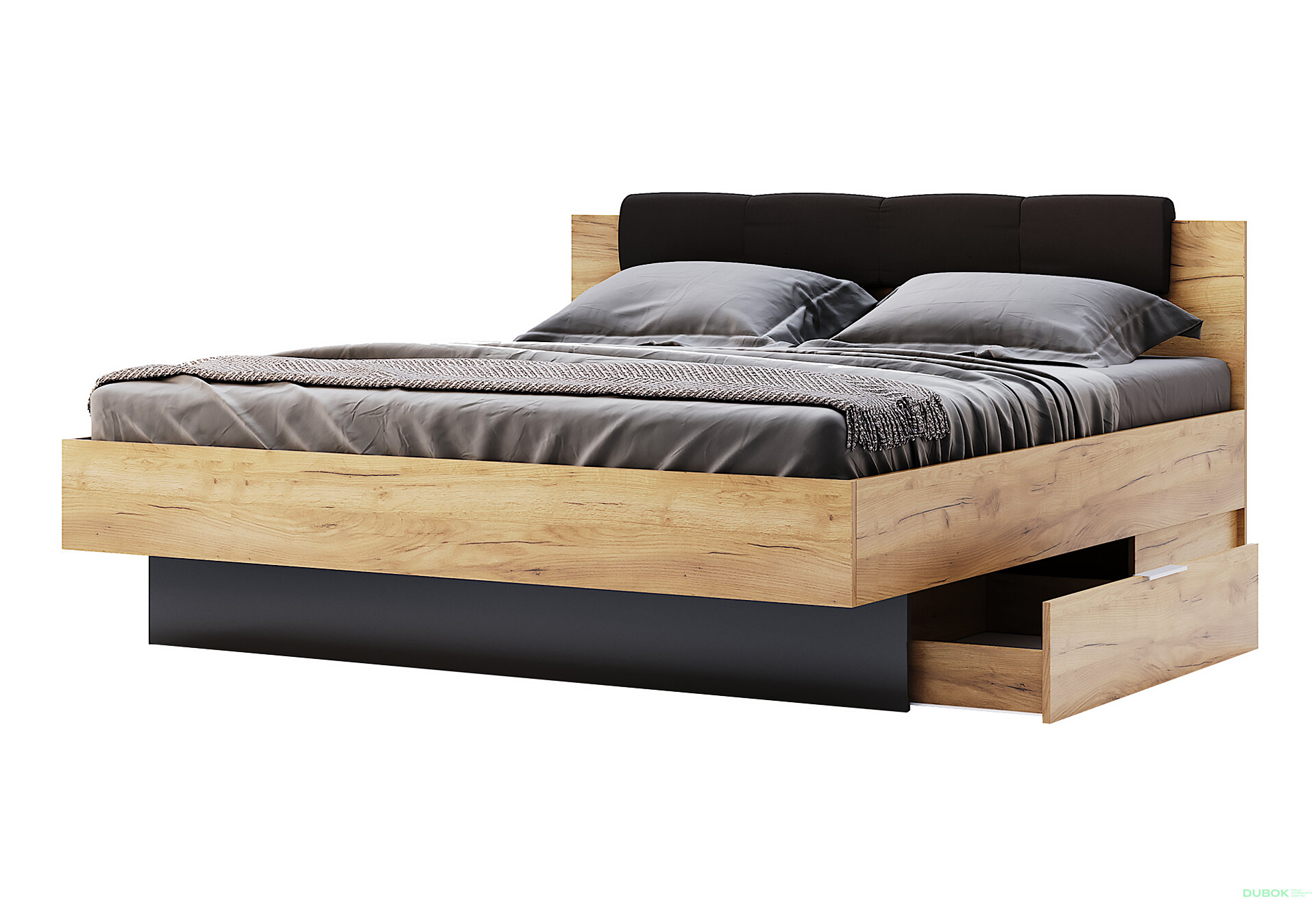 Obrázek 1 - Postel s úložným prostorem a matrací Sofie New 160x200, měkké čelo s zásuvkami (bez rámu)