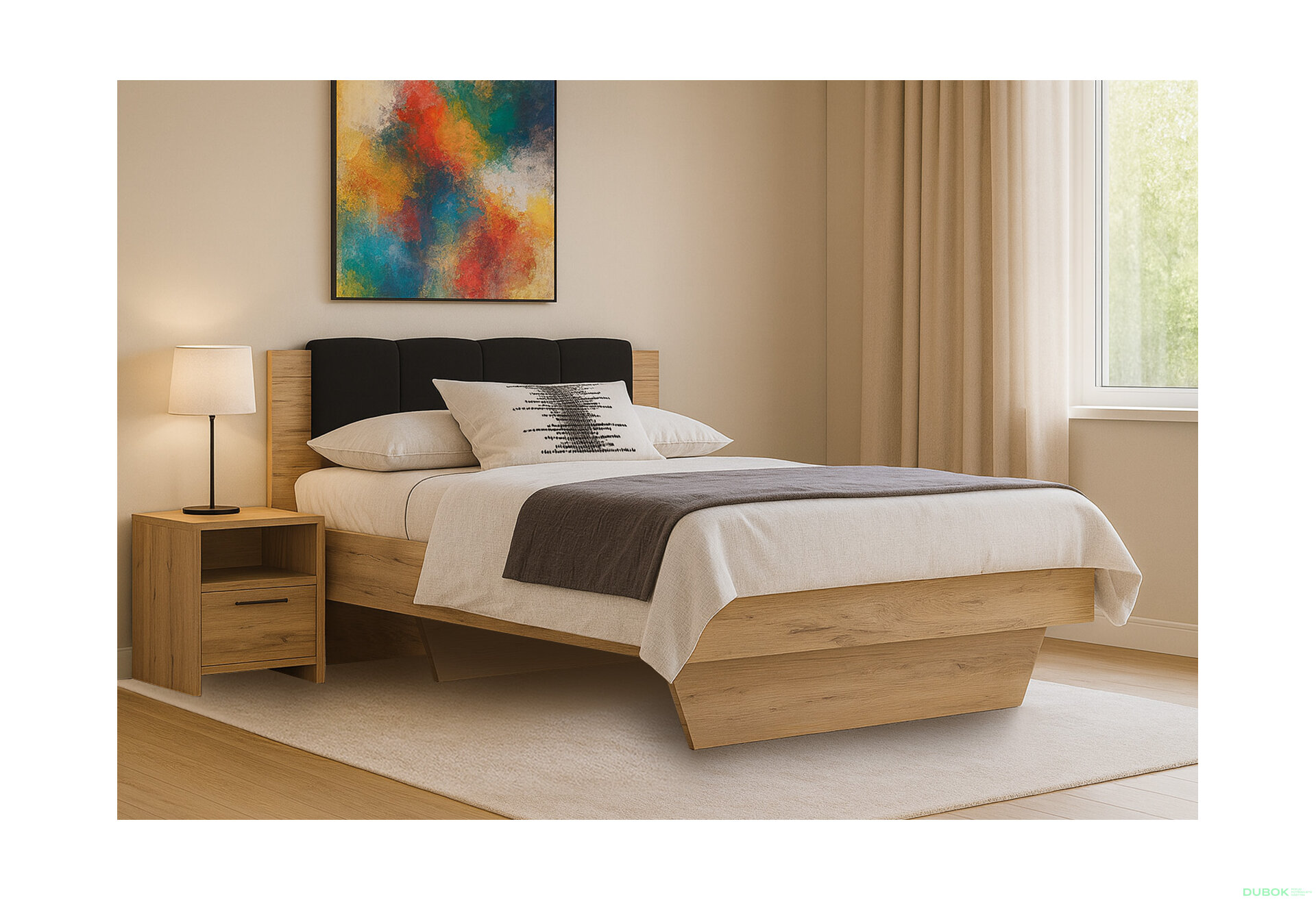 Obrázek 2 - Postel 140x200, čalouněné čelo (bez rámu) Lava / dub kraft Luna
