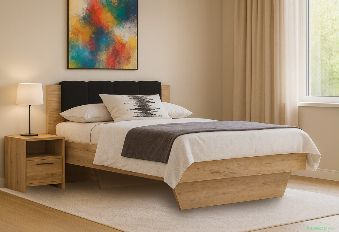 Obrázek 2 - Postel 140x200, čalouněné čelo (bez rámu) Lava / dub kraft Luna