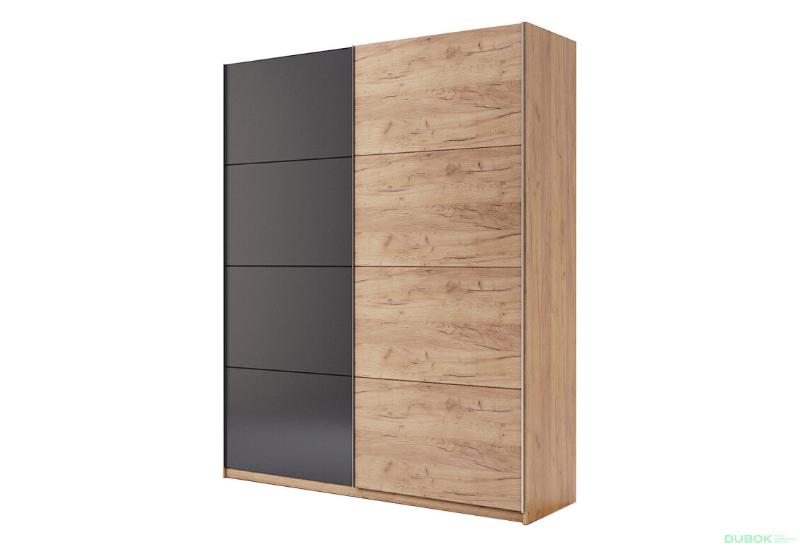 Skříň s posuvnými dveřmi 1.5x2.1m (Dveře Dub Kraft/Mat Láva), série N Luna