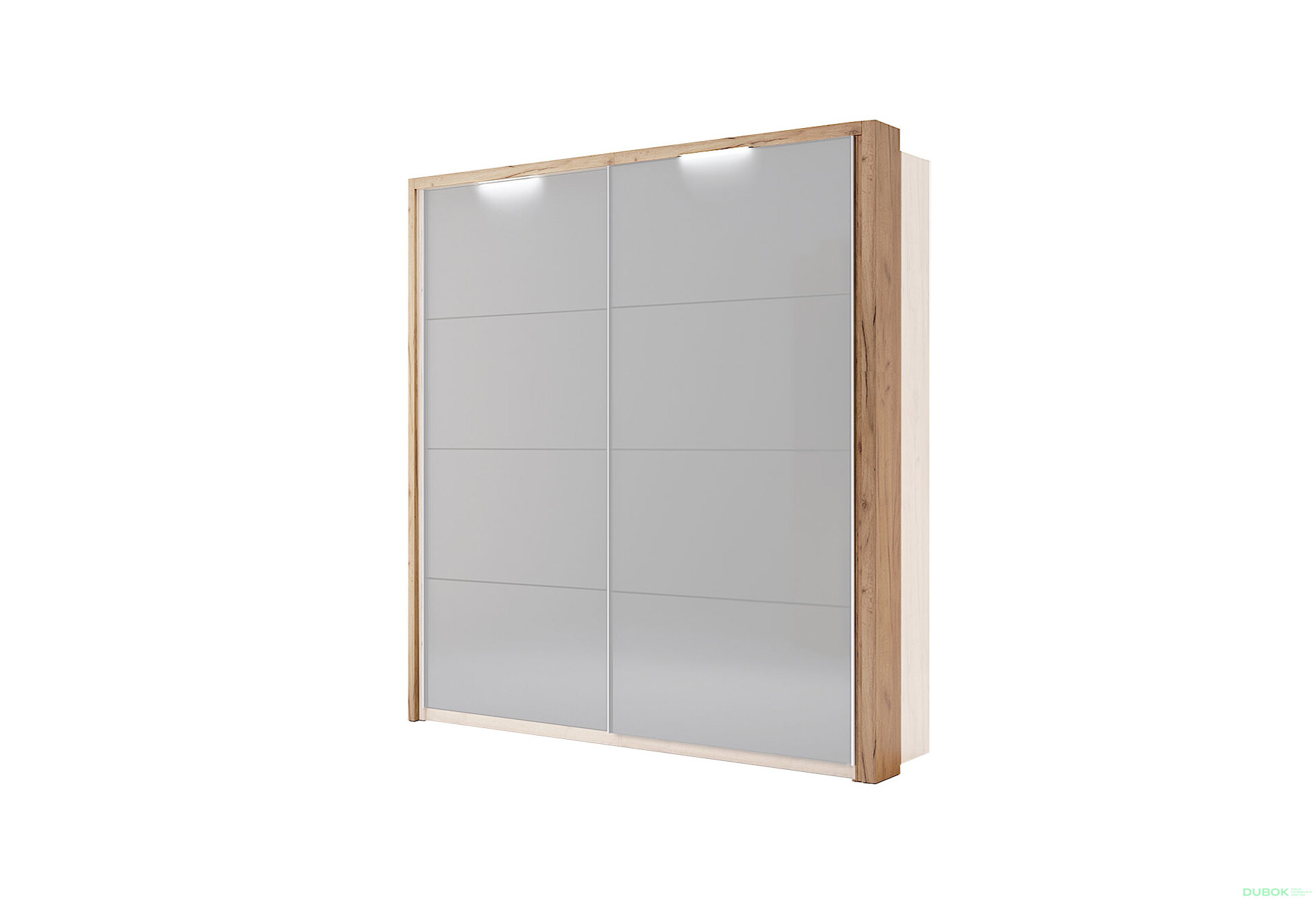 Obrázek 1 - Záclonová tyč s osvětlením ke skříni s posuvnými dveřmi 2,0x2,1 m, Lava / dub kraft Luna