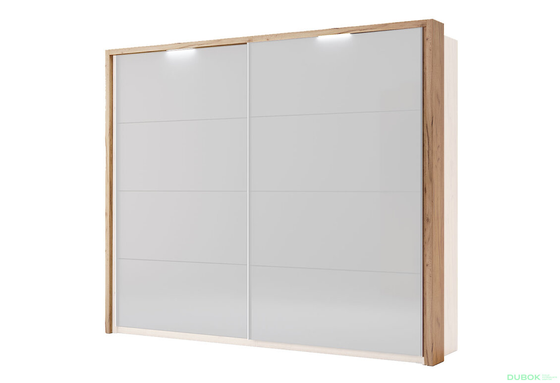 Záclonová tyč s osvětlením ke skříni s posuvnými dveřmi 2.5x2.1 m, Lava / dub kraft Luna