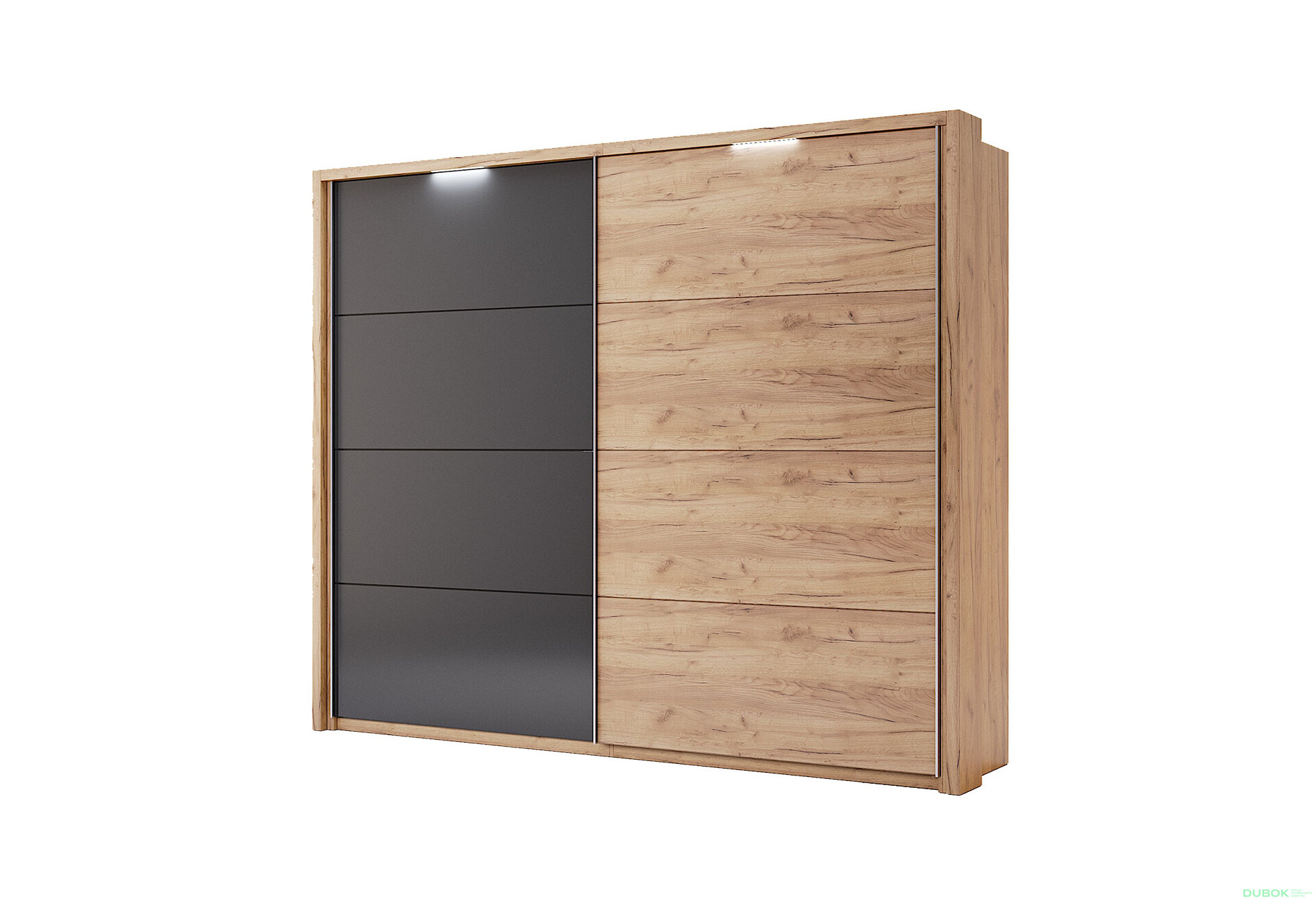 Obrázek 3 - Záclonová tyč s osvětlením ke skříni s posuvnými dveřmi 2.5x2.1 m, Lava / dub kraft Luna