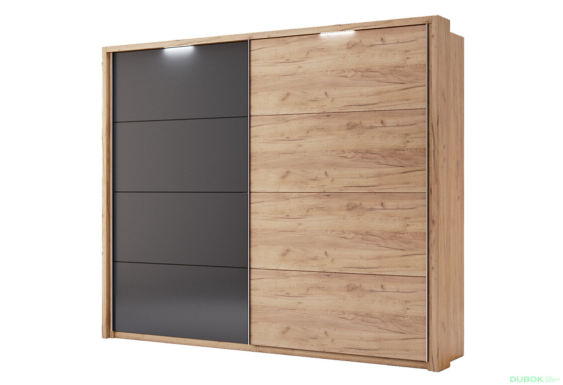 Obrázek 3 - Záclonová tyč s osvětlením ke skříni s posuvnými dveřmi 2.5x2.1 m, Lava / dub kraft Luna