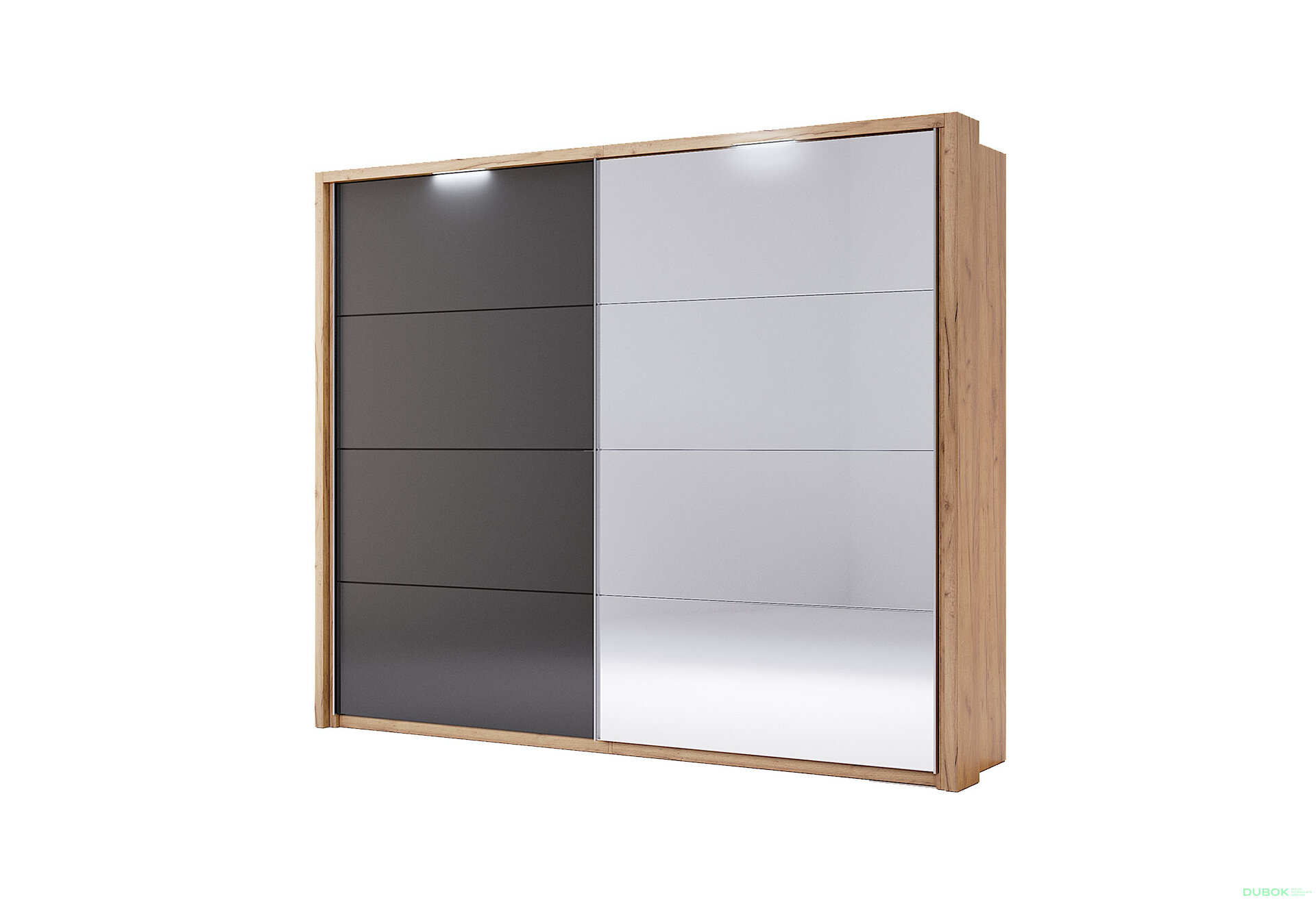 Obrázek 4 - Záclonová tyč s osvětlením ke skříni s posuvnými dveřmi 2.5x2.1 m, Lava / dub kraft Luna