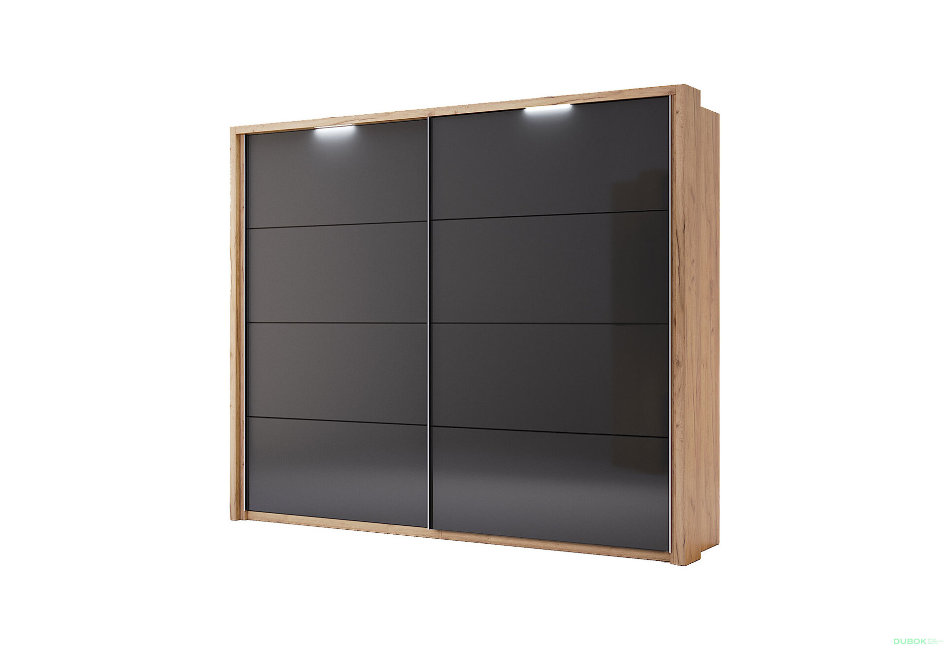 Obrázek 2 - Záclonová tyč s osvětlením ke skříni s posuvnými dveřmi 2.5x2.1 m, Lava / dub kraft Luna