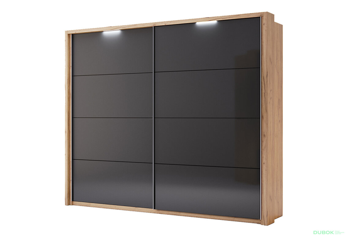 Obrázek 2 - Záclonová tyč s osvětlením ke skříni s posuvnými dveřmi 2.5x2.1 m, Lava / dub kraft Luna