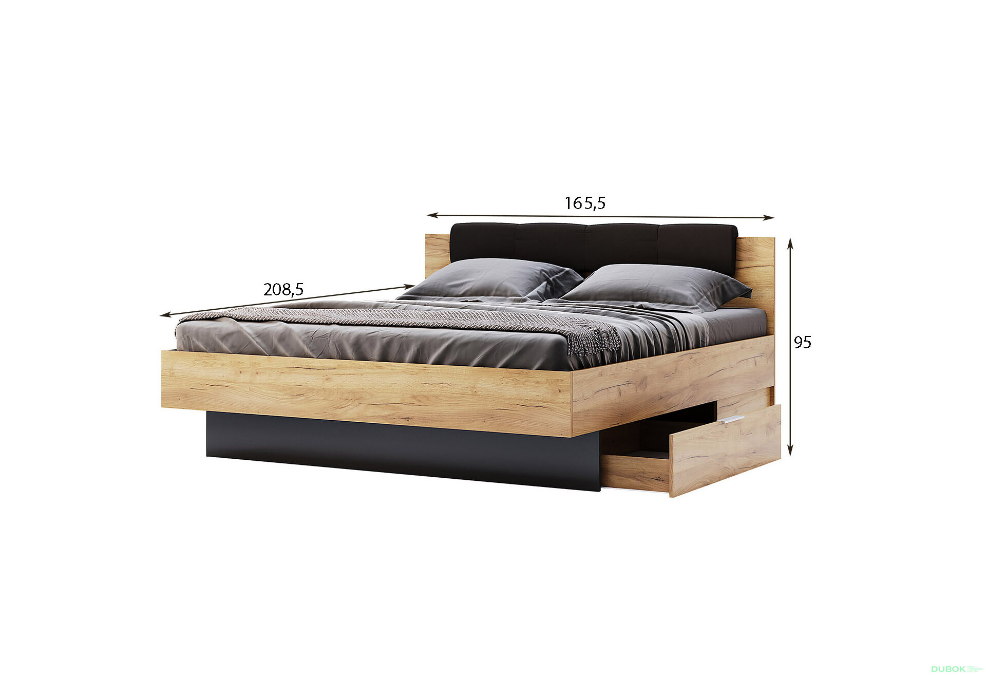 Obrázek 4 - Postel 160x200, měkké čelo s šuplíky (s vložkou) Lava / dub kraft Luna