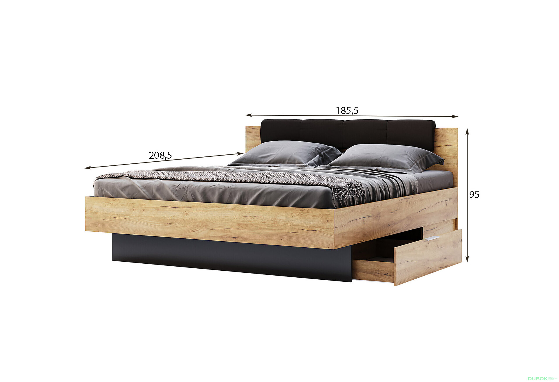 Obrázek 4 - Postel 180x200, měkké čelo s šuplíky (s vložkou) Luna