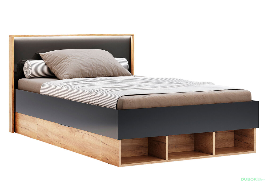 Postel Junior 1,4x2,0 s šuplíky Lava / dub kraft Luna